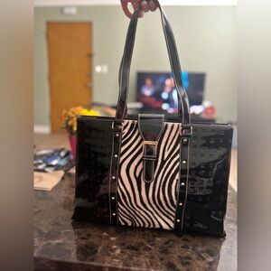 Arcadia Black and Zebra Shoulder Bag
